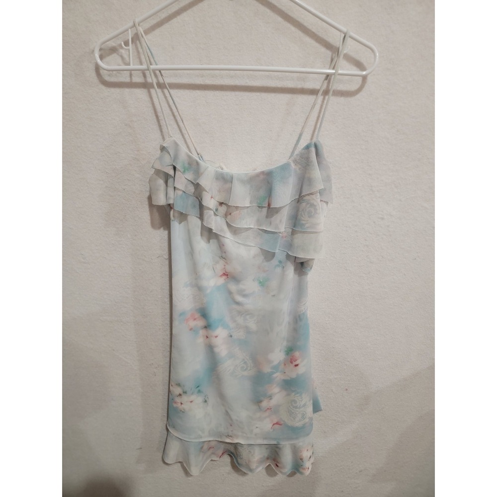 Bershka Printed Ruffled Tulle Mini Dress Blue Floral Size Medium M NWOT‎